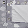Centola Grey Leaves Lined Eyelet Curtains (W)167cm (L)183cm, Pair