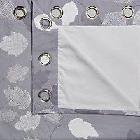 Centola Grey Leaves Lined Eyelet Curtains (W)167cm (L)228cm, Pair