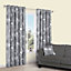 Centola Grey Leaves Lined Eyelet Curtains (W)228cm (L)228cm, Pair