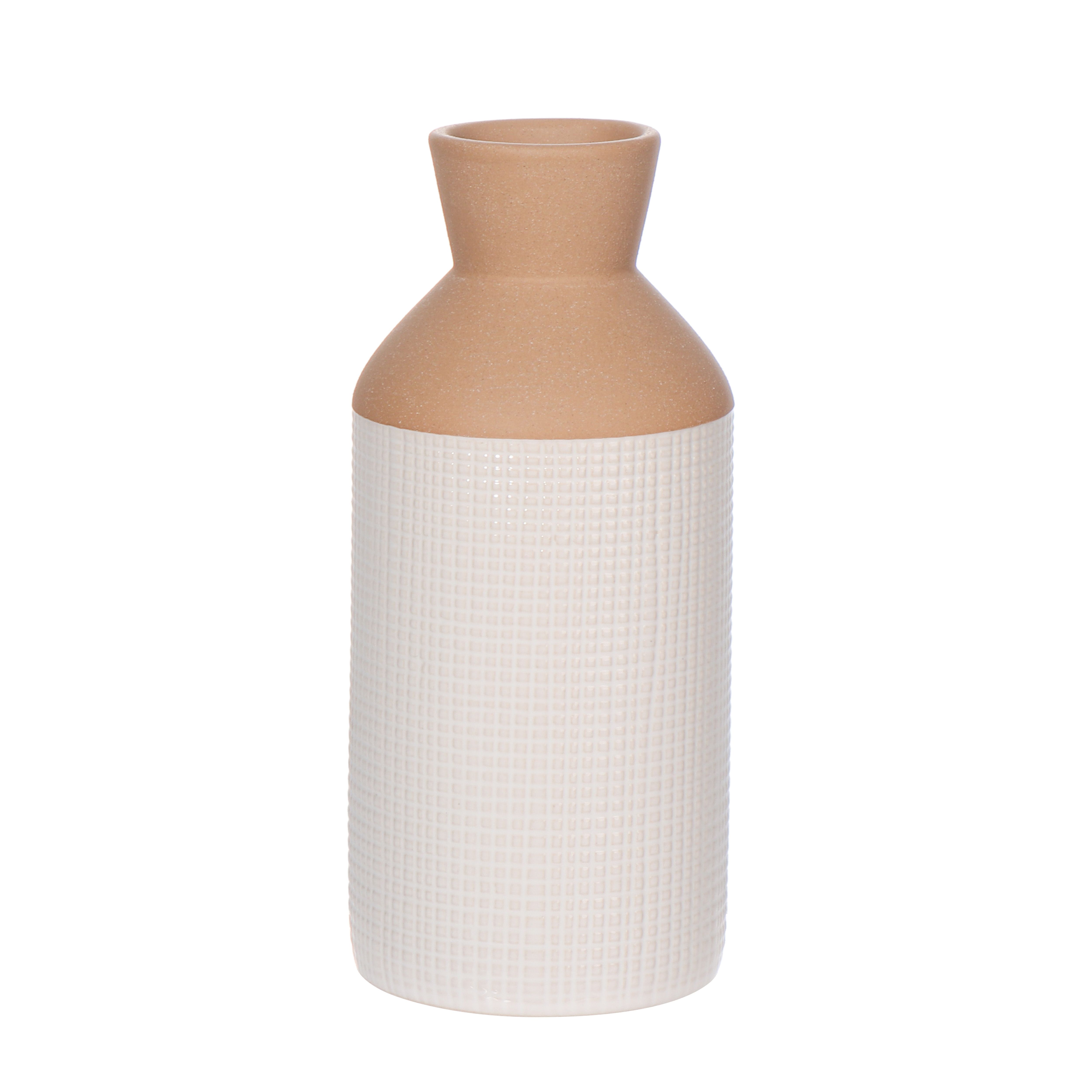 Ceramic Brown & White Vase, 21cm