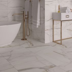 Ceramica D'Oro White Gloss Marble effect Ceramic Indoor Wall tile, Pack of 6, (L)600mm (W)300mm