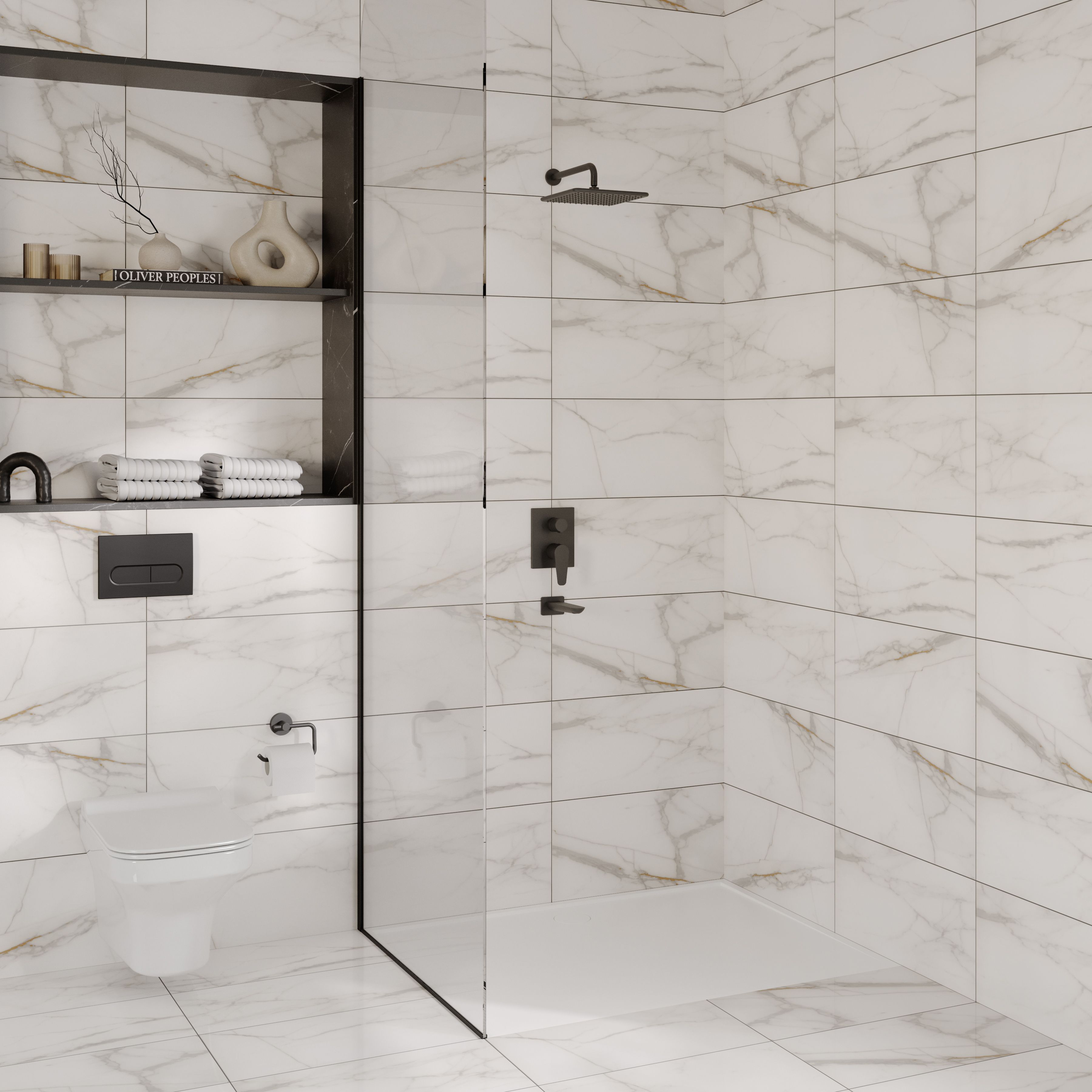 Ceramica Dorro White Gloss Marble effect Ceramic Indoor Wall Tile, Pack of 6, (L)600mm (W)300mm