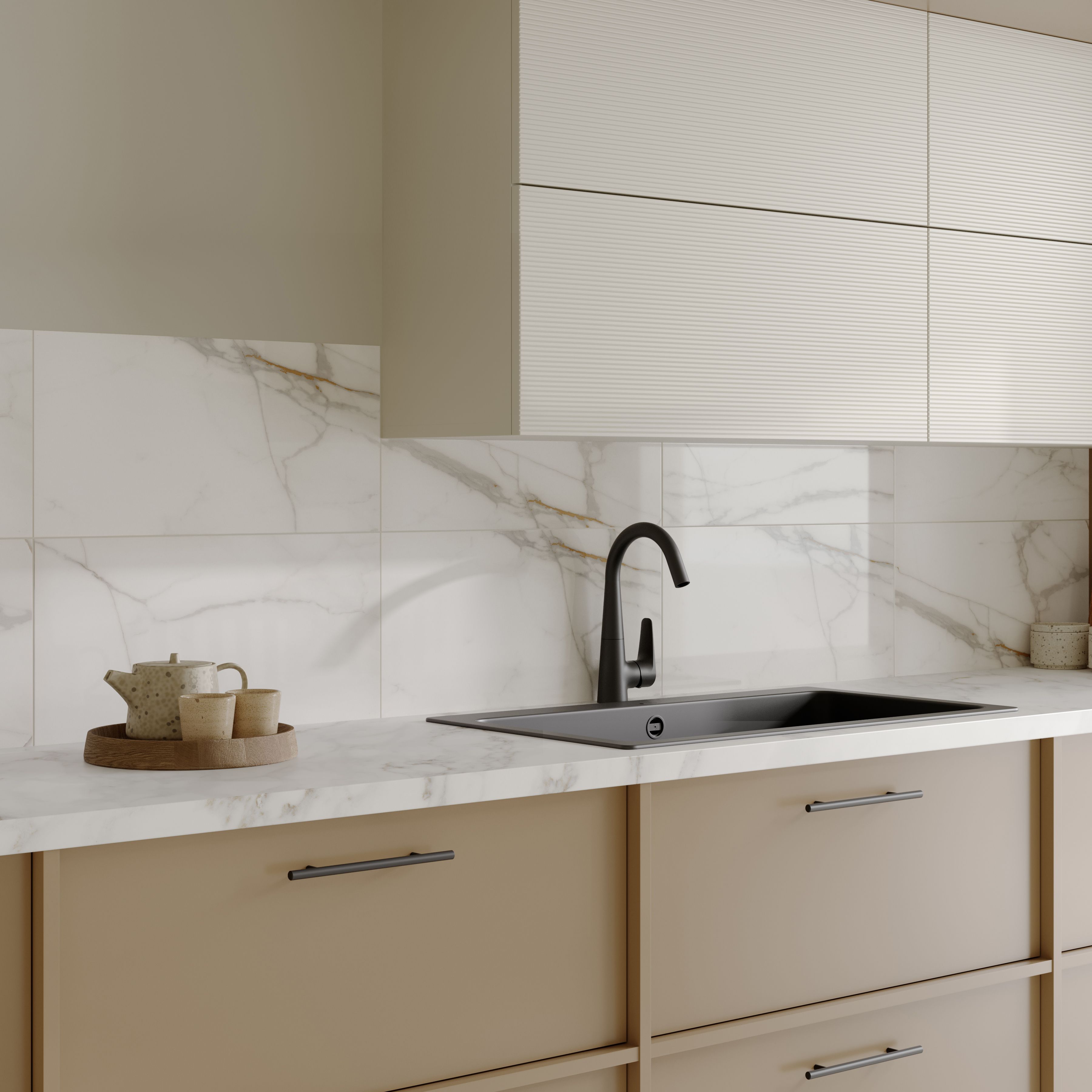 Ceramica Dorro White Gloss Marble effect Ceramic Indoor Wall Tile, Pack of 6, (L)600mm (W)300mm