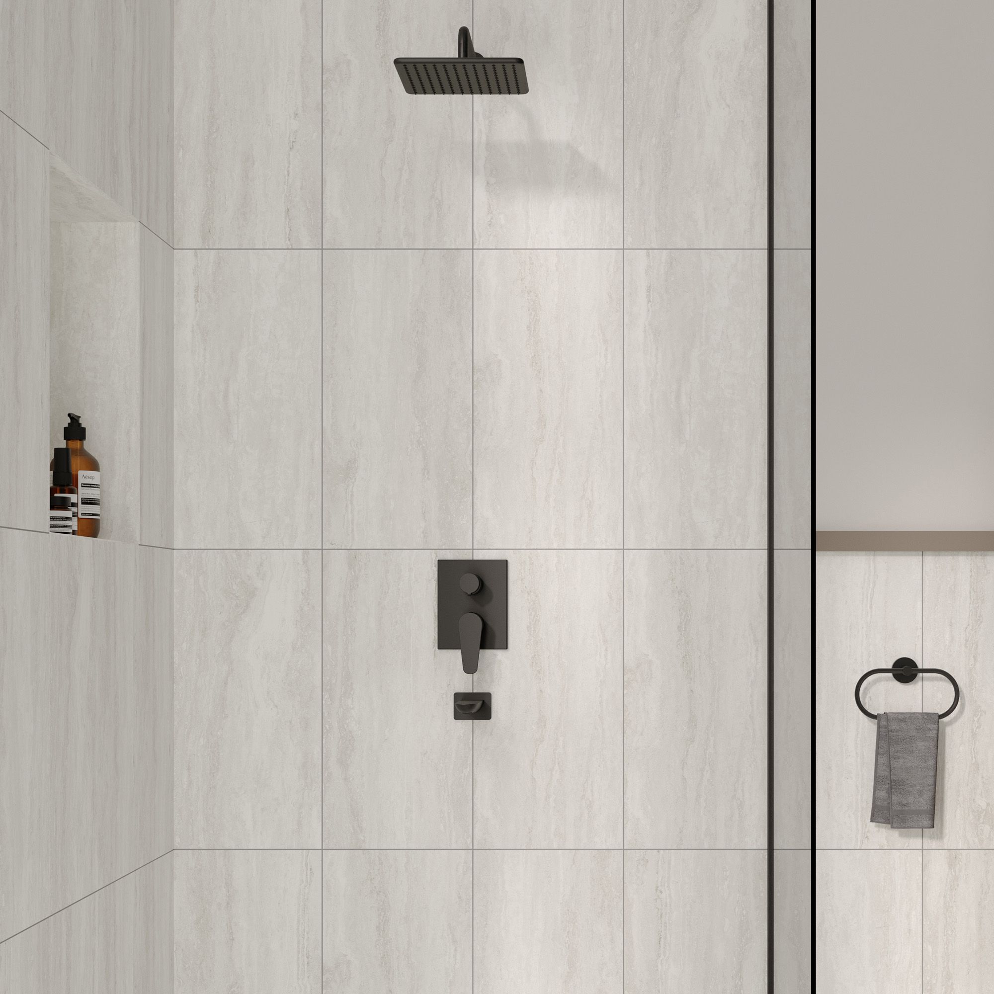 Ceramica Grey Matt Travertine effect Ceramic Indoor Wall tile, Pack of 6, (L)600mm (W)300mm