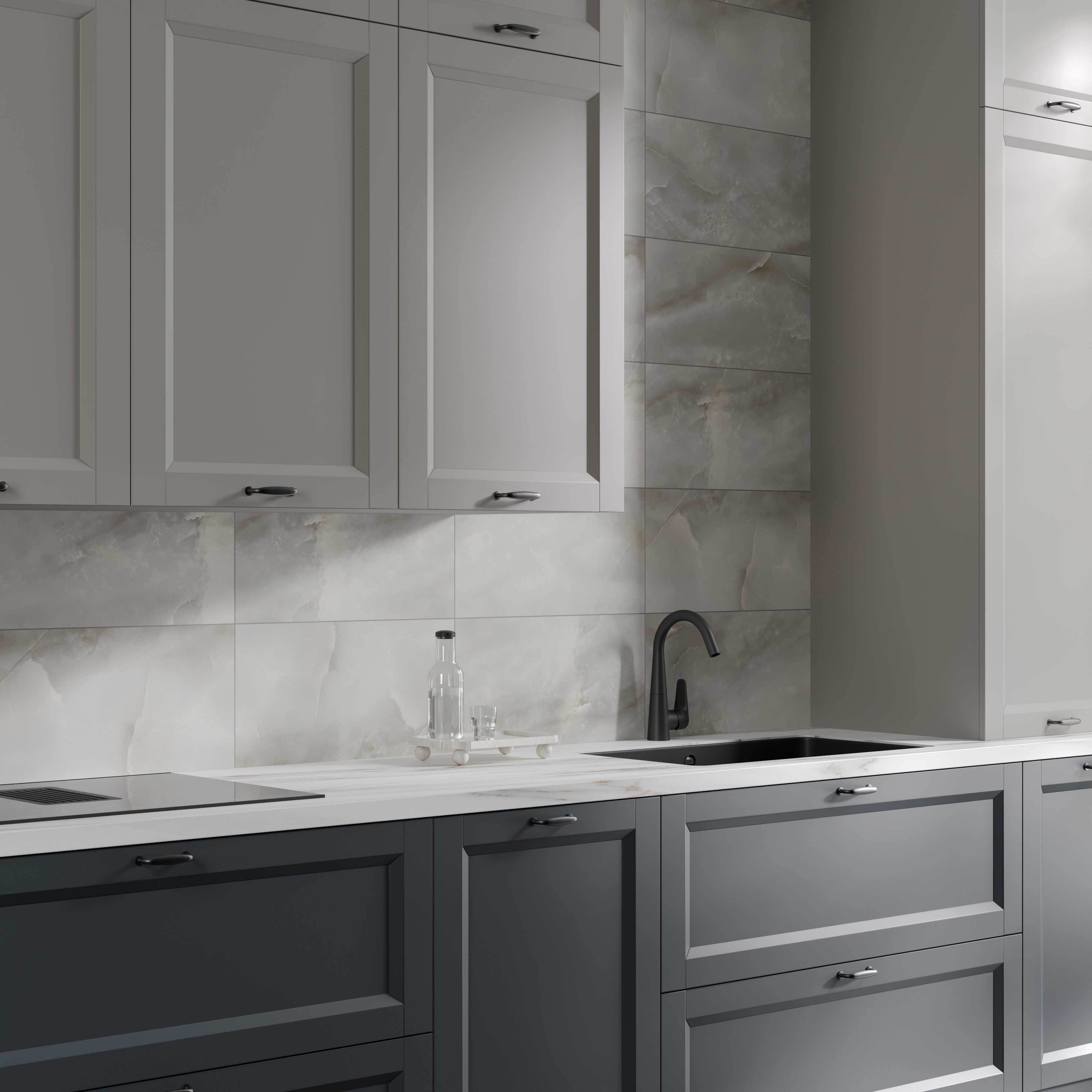 Ceramica Opal Grey Gloss Marble effect Ceramic Indoor Wall tile, Pack of 6, (L)600mm (W)300mm
