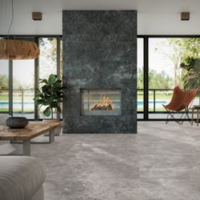 Ceramica Sorrento Anthracite Matt Stone effect Porcelain Indoor Wall & floor Tile, Pack of 4, (L)750mm (W)370mm