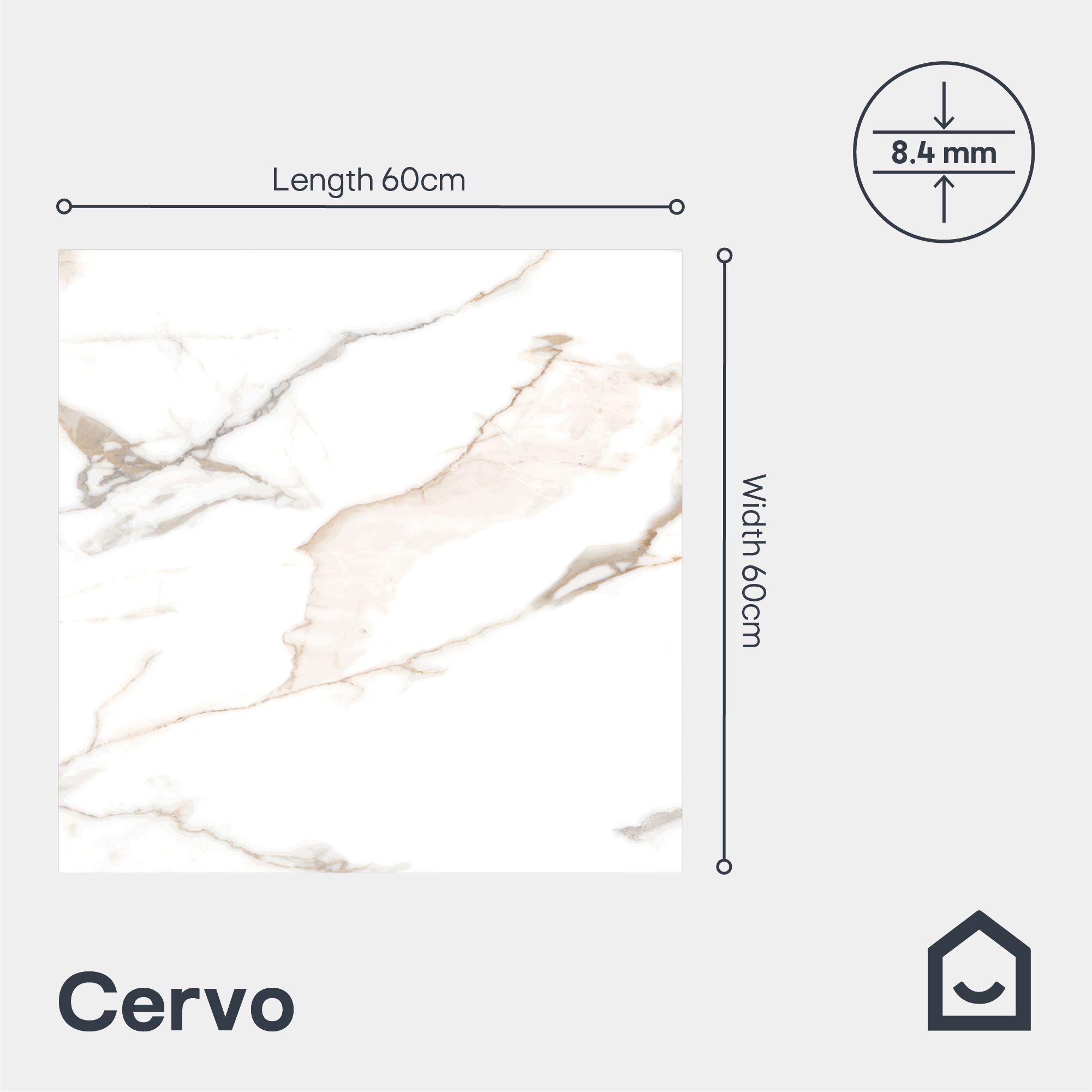 Cervo White & gold Matt Marble effect Textured Porcelain Indoor Wall & floor Tile, Pack of 3, (L)600mm (W)600mm