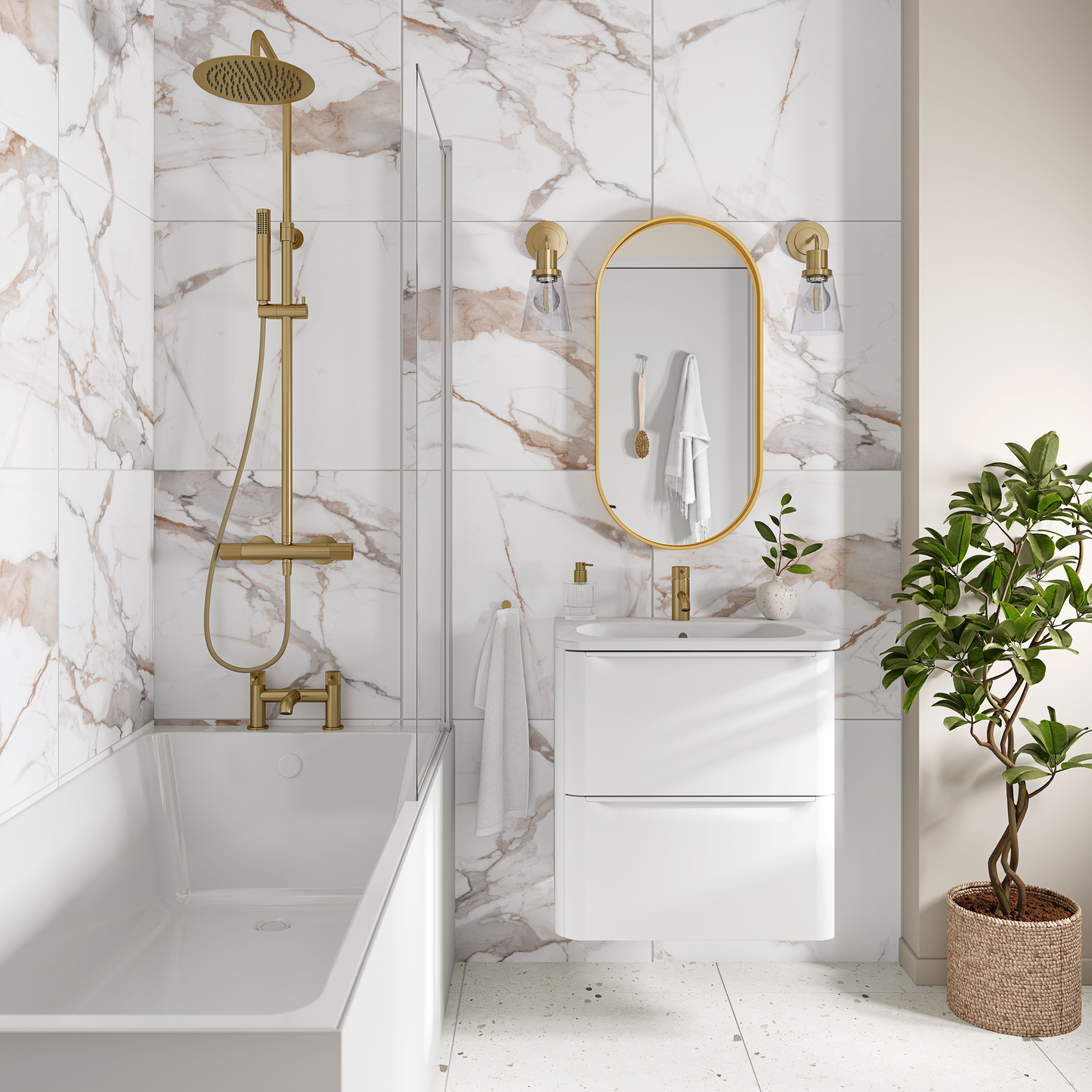 Cervo White & gold Matt Marble effect Textured Porcelain Indoor Wall & floor Tile, Pack of 3, (L)600mm (W)600mm