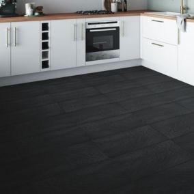 Chambly Black Matt Stone effect Porcelain Indoor Wall & floor Tile, Pack of 7, (L)600mm (W)300mm