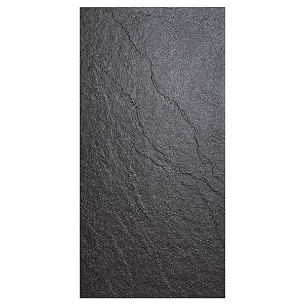Chambly Black Matt Stone Effect, Black Matt Floor Tiles B Q