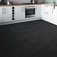 Chambly Black Matt Stone effect Porcelain Wall & floor Tile Sample