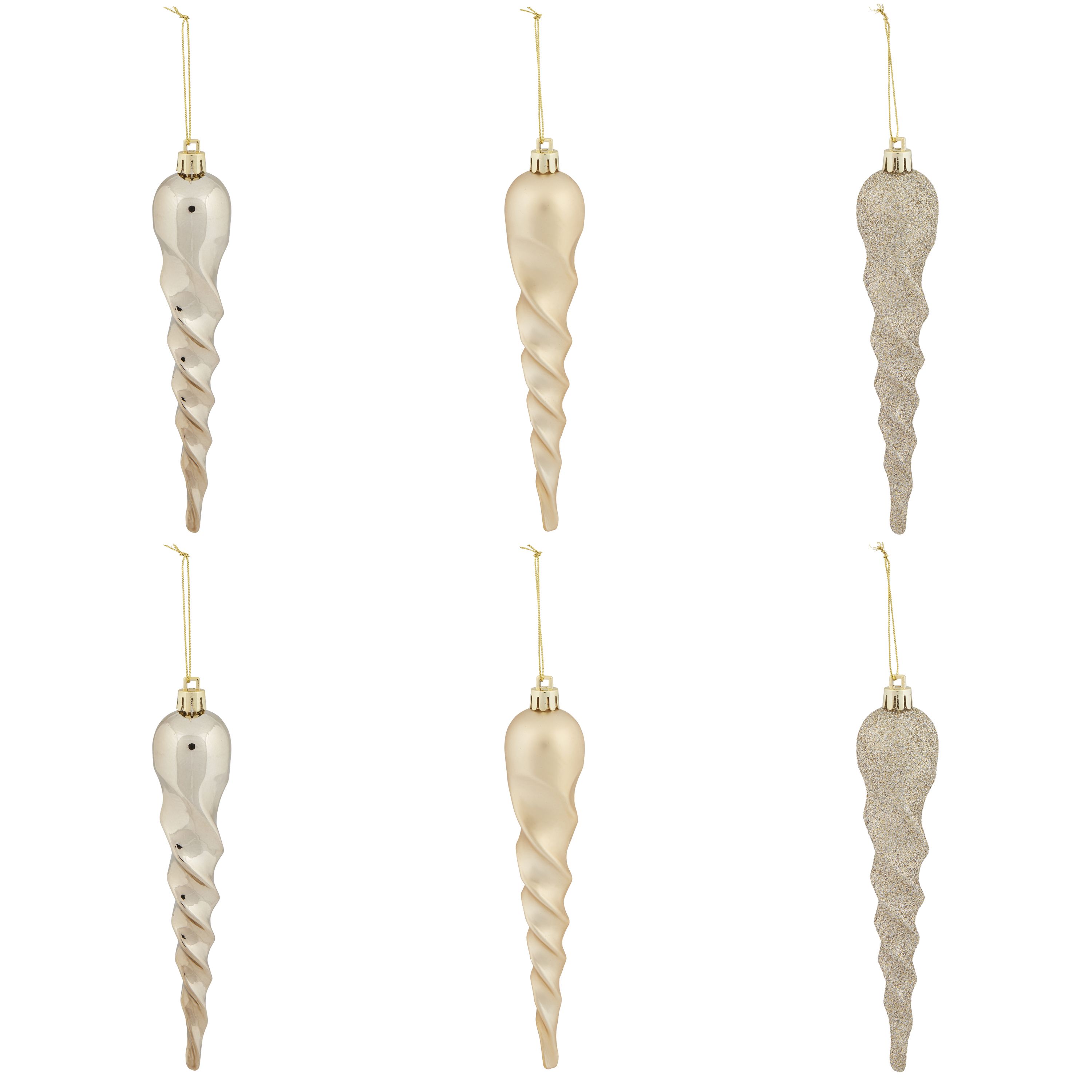 Champagne Glitter effect Plastic Icicle Bauble, Set of 6 DIY at B&Q