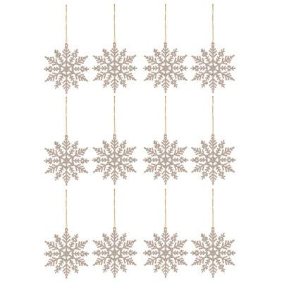 Champagne Glitter effect Plastic Snowflake Hanging decoration set, Set ...