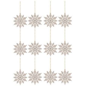 Champagne Glitter effect Plastic Snowflake Hanging decoration set, Set of 12