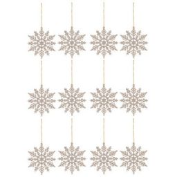 Champagne Glitter effect Snowflake Decoration, Set of 12