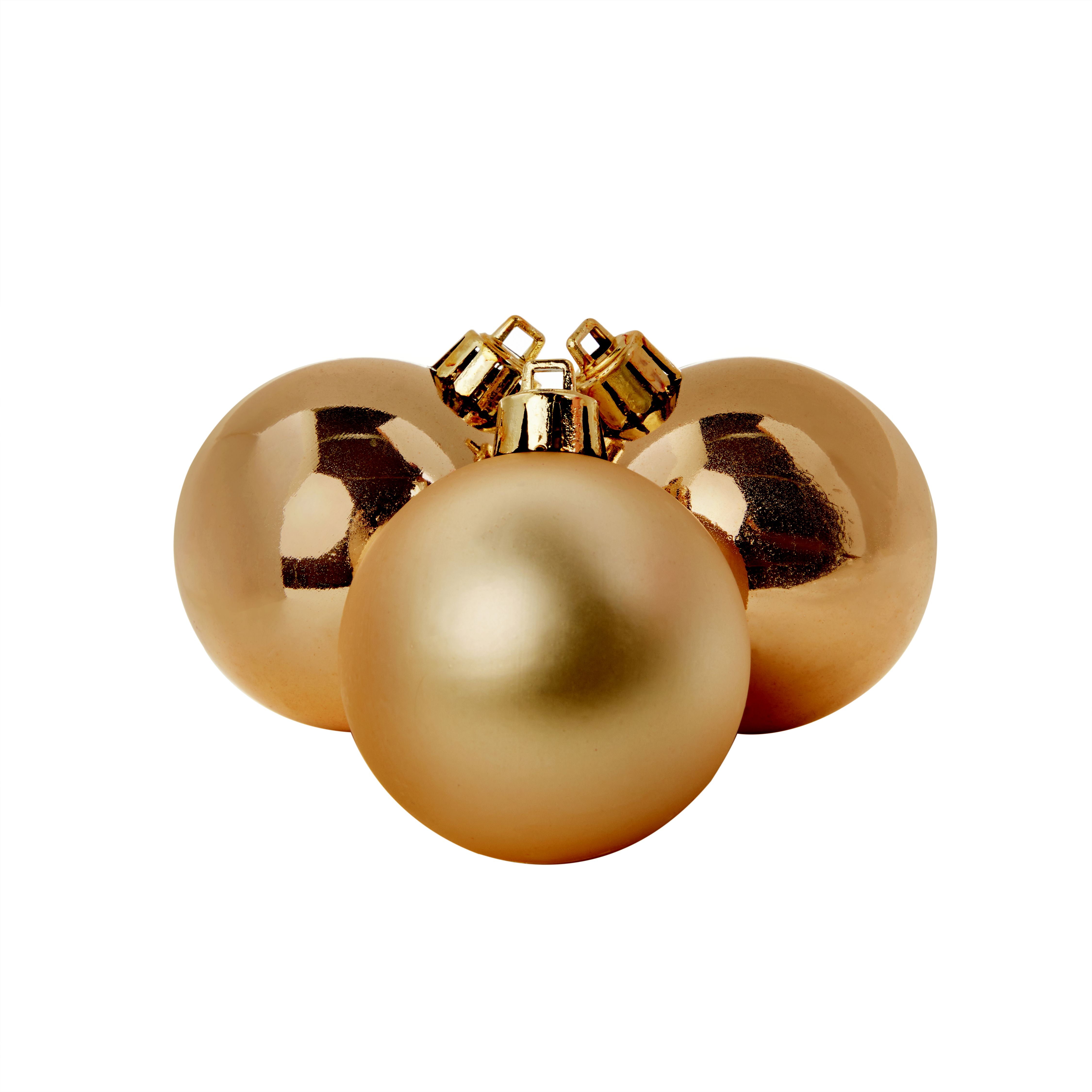 Champagne Gold effect Plastic Round Christmas bauble set, Set of 3 (D) 60mm