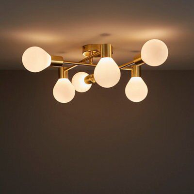 Channing Brushed Glass & steel Gold effect 6 Lamp Ceiling light