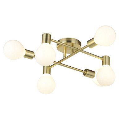 Channing Brushed Glass & steel Gold effect 6 Lamp Ceiling light
