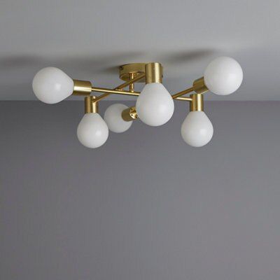 Channing Brushed Glass & steel Gold effect 6 Lamp Ceiling light