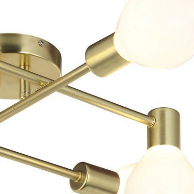 Channing Brushed Glass & steel Gold effect 6 Lamp Ceiling light