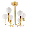 Channing Brushed Satin Glass & metal Gold effect 6 Lamp Ceiling light