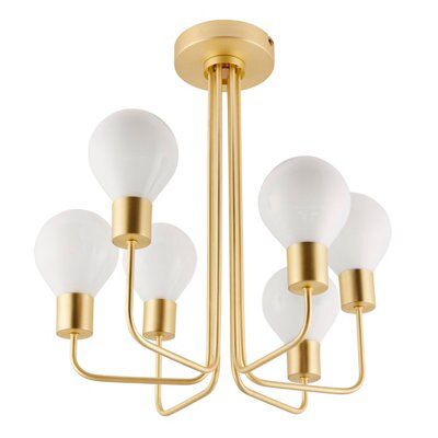 Channing Brushed Satin Glass & metal Gold effect 6 Lamp Ceiling light