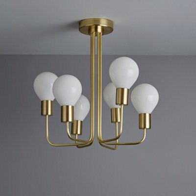 Channing Brushed Satin Glass & metal Gold effect 6 Lamp Ceiling light