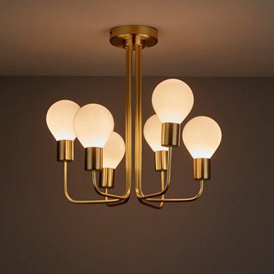 Channing Brushed Satin Glass & metal Gold effect 6 Lamp Ceiling light