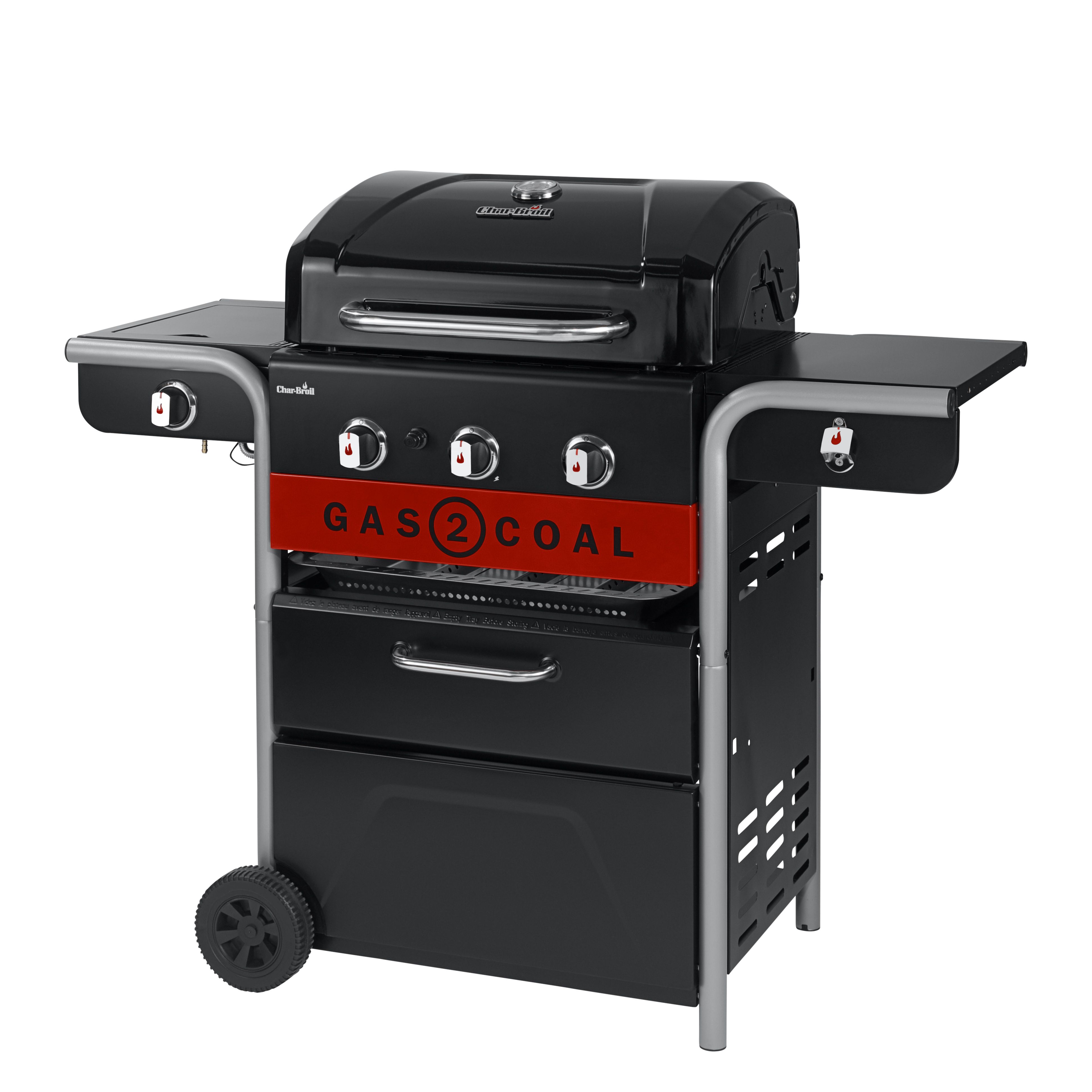 Gas and outlet charcoal hybrid grill