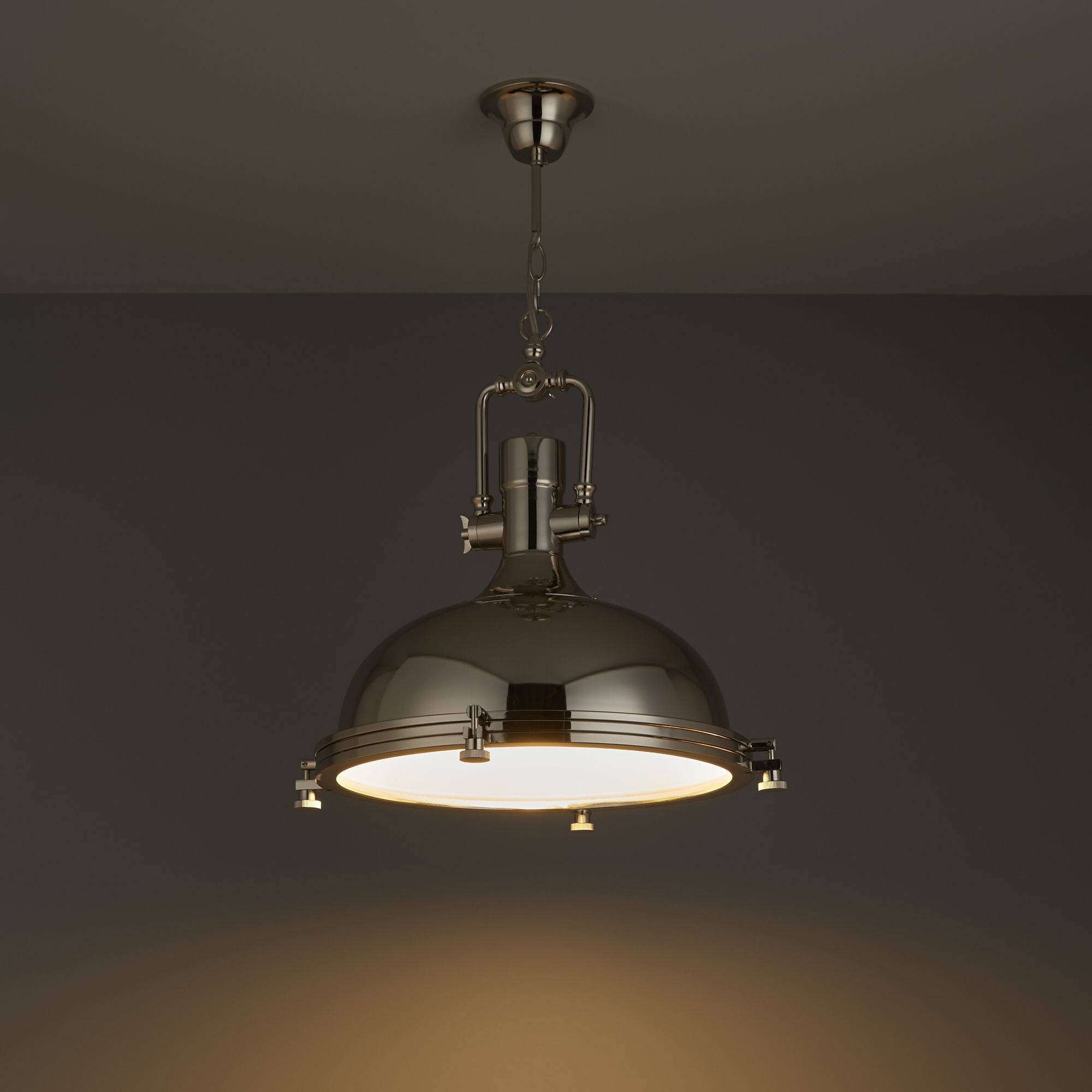 Charly Pendant Glass & metal Nickel effect Ceiling light