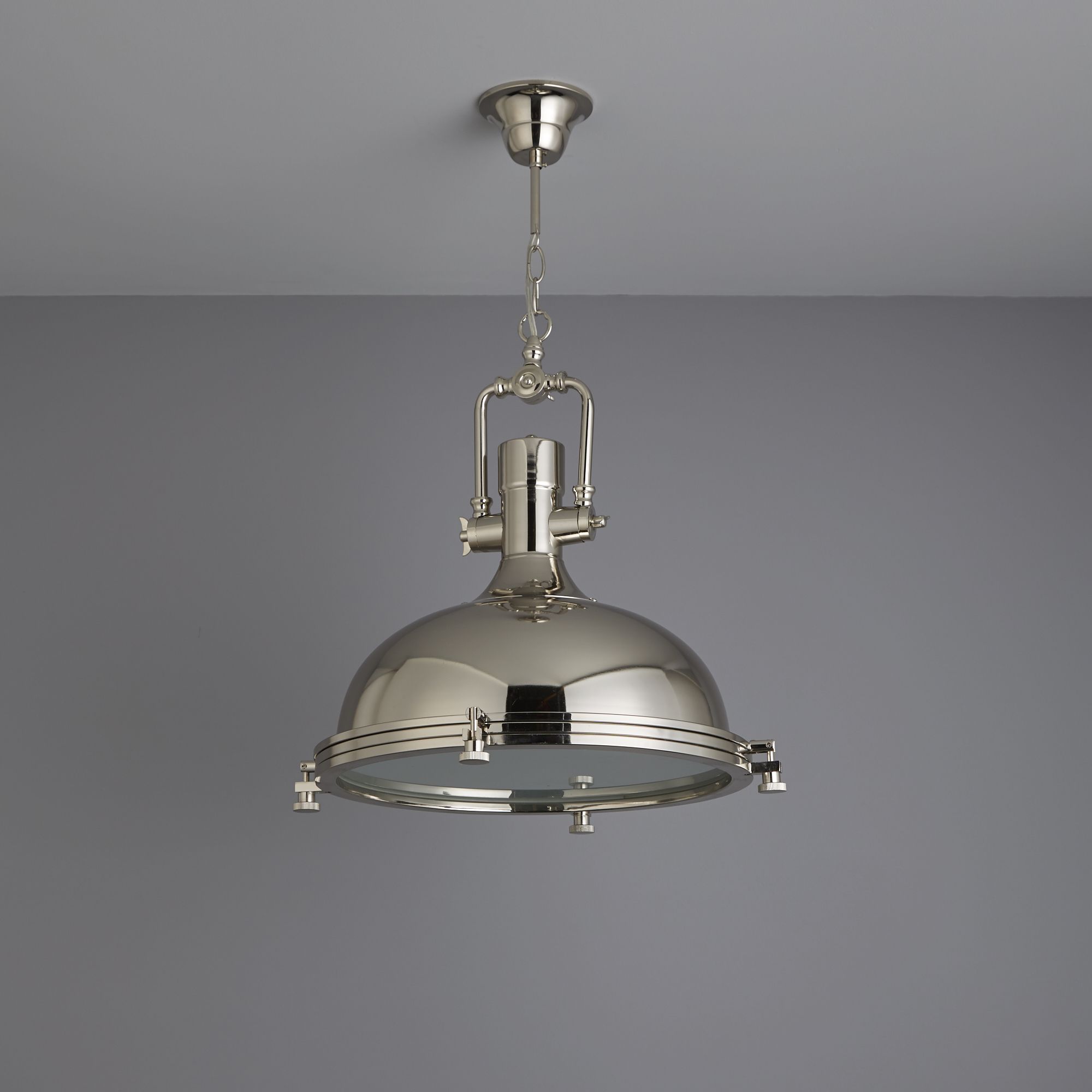 Charly Pendant Glass & metal Nickel effect Ceiling light