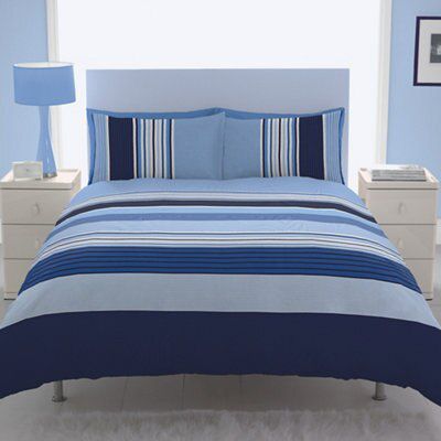 Chartwell Barcode Striped Blue Double Bedding set | DIY at B&Q