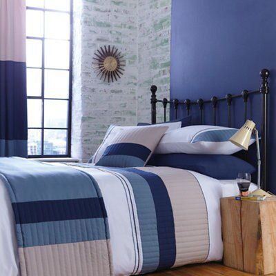 Chartwell Boston Blue & cream Striped Quilted Bed runner