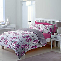 Chartwell Floral blossom & striped Amethyst King Bedding set
