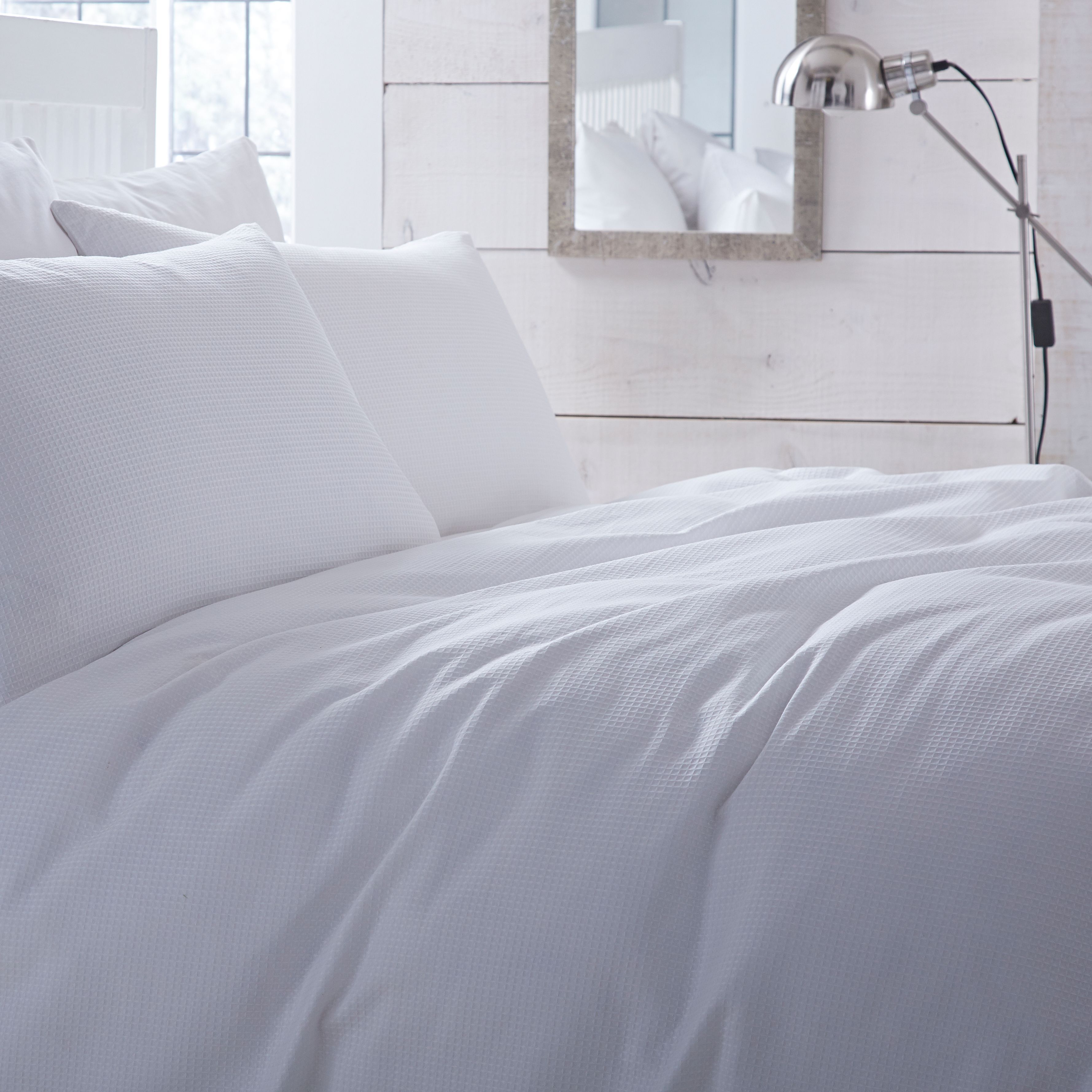 Chartwell Waffle Plain White King Bedding set DIY at B&Q
