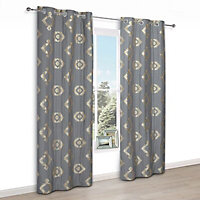 Chassidy Grey Geometric Lined Eyelet Curtains (W)117cm (L)137cm, Pair