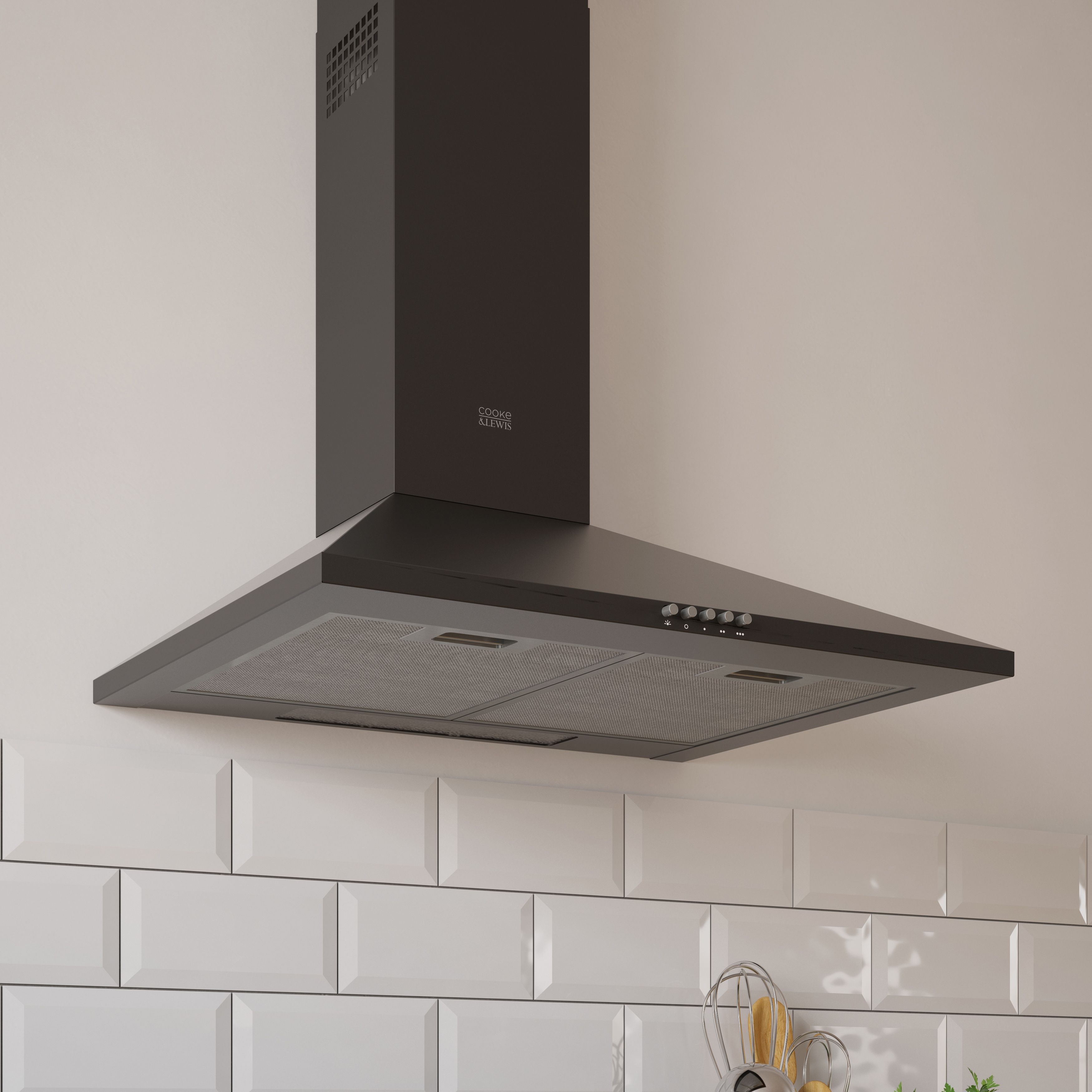 CHB60 Steel Chimney Cooker hood (W)60cm - Black