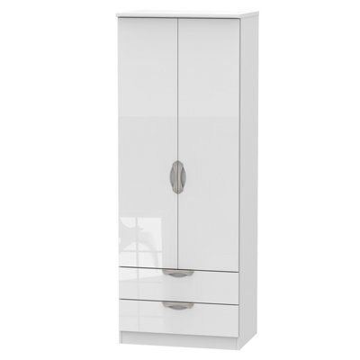 Chelsea Contemporary Gloss white 2 Drawer Tall Double Wardrobe (H ...