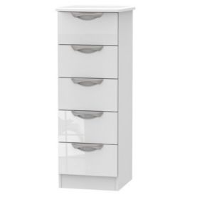 Chelsea Gloss white MDF 5 Drawer Chest of drawers (H)1075mm (W)395mm (D)415mm