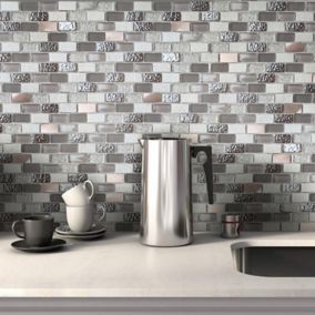 Chelsea Grey Gloss & matt Copper effect Brick Glass & stone Mosaic tile, (L)298mm (W)304mm