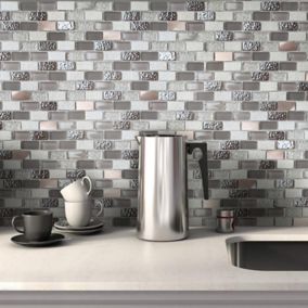 Chelsea Grey Matt Gloss & matt Copper effect Brick Glass & stone Mosaic tile, (L)298mm (W)304mm