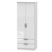 Chelsea Ready assembled Contemporary Gloss white 2 Drawer Tall Double Wardrobe (H)1970mm (W)740mm (D)530mm