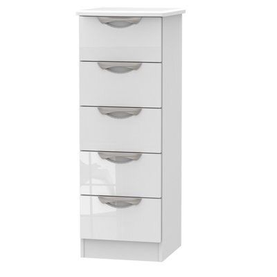 Chelsea Ready assembled Gloss white MDF 5 Drawer Chest of drawers (H)1075mm (W)395mm (D)415mm