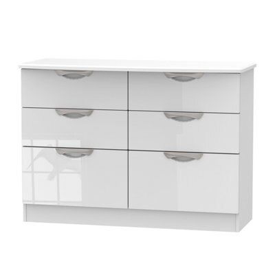 Chelsea Ready assembled Gloss white MDF 6 Drawer Midi Chest of drawers (H)795mm (W)1120mm (D)415mm