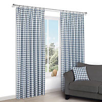 Chenoa Blue & white Check Lined Pencil pleat Curtains (W)117cm (L)137cm, Pair