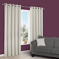 Cherelle Limestone Stripe Lined Eyelet Curtains (W)167cm (L)183cm, Pair