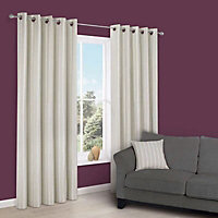 Cherelle Limestone Stripe Lined Eyelet Curtains (W)167cm (L)228cm, Pair