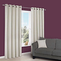 Cherelle Limestone Stripe Lined Eyelet Curtains (W)228cm (L)228cm, Pair