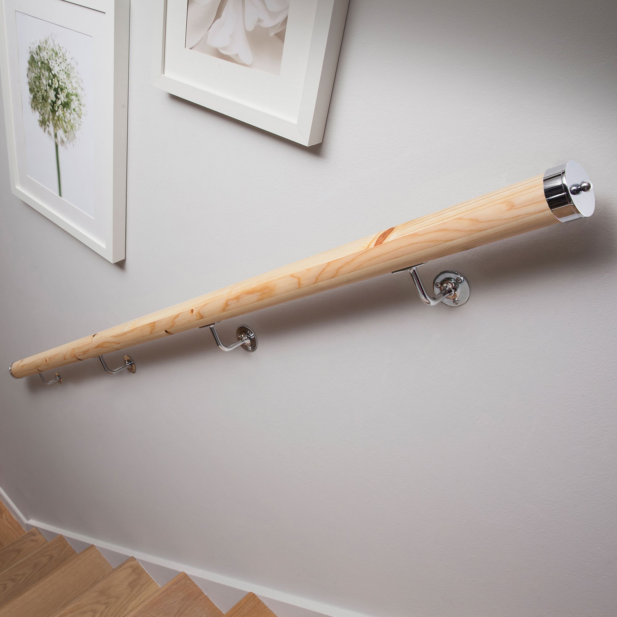 Cheshire Mouldings Natural Pine Mopstick Handrail, (L)2.4m (D)54mm (H)51mm