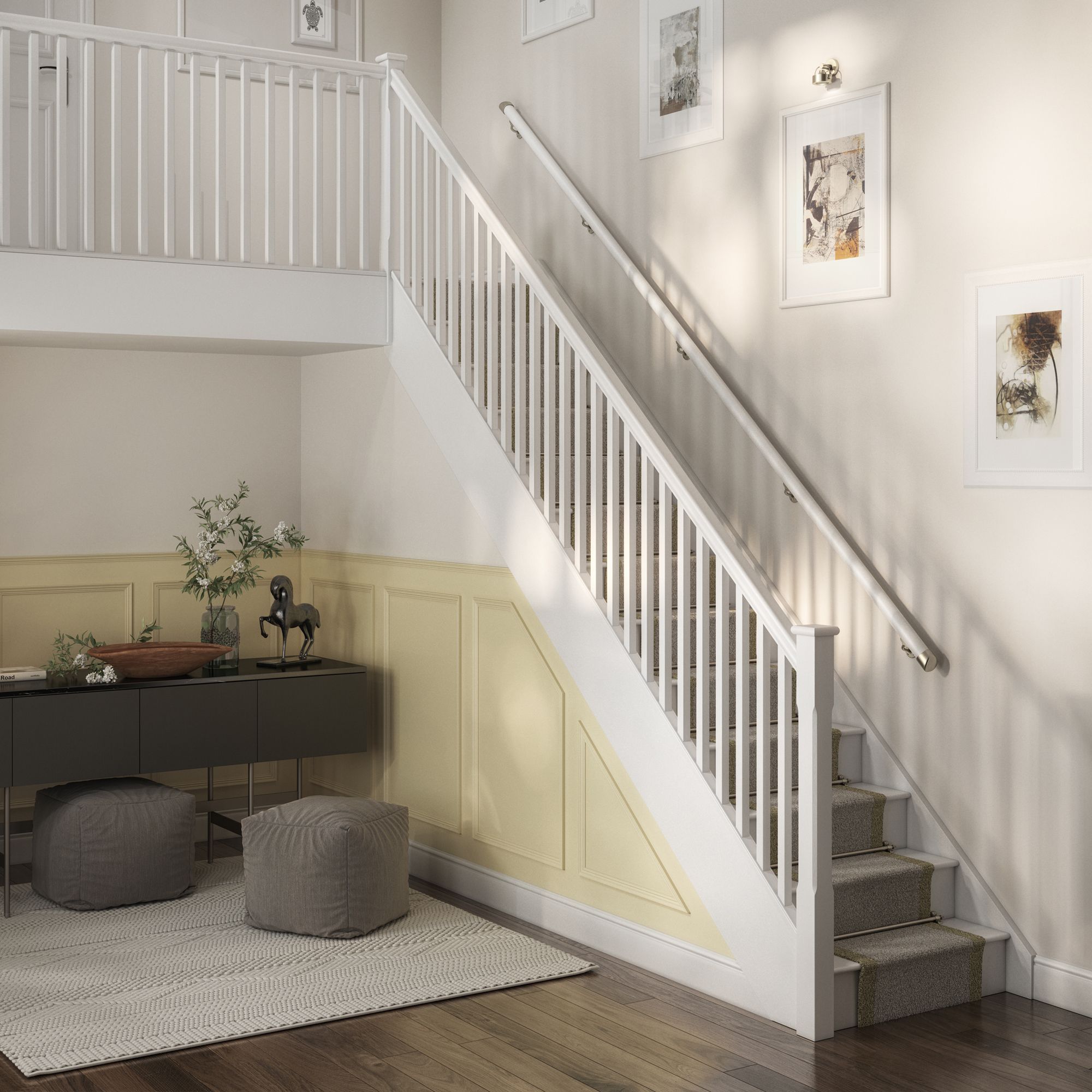 Cheshire Mouldings Primed White Pine Mopstick Handrail, (L)3.6m (D)54mm (H)51mm